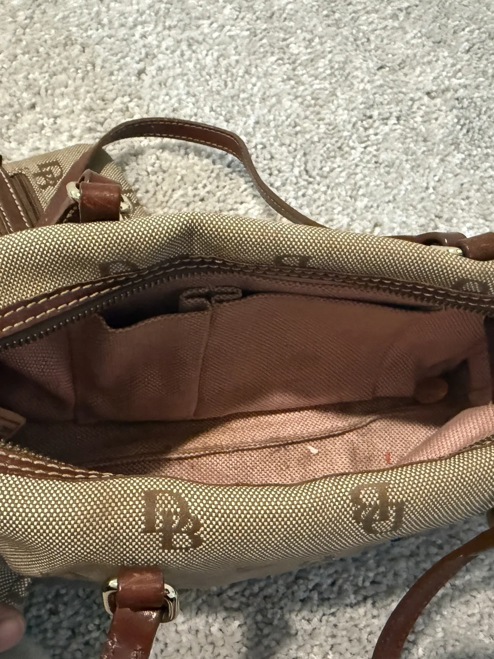 Dooney & Bourke Tan Signature Canvas Purs3 with Coin Pouch